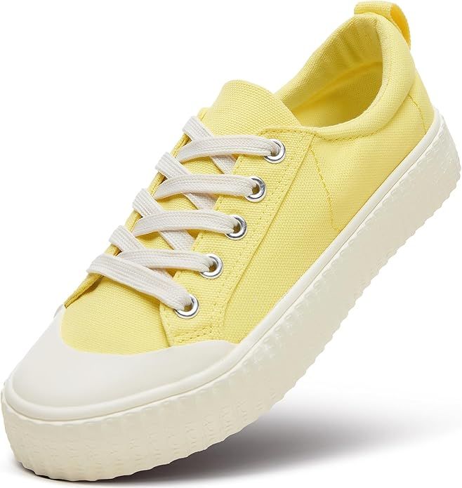 Womens White Canvas Shoes,Low Top Canvas Sneakers for Women,Casual Tennis Shoes | Amazon (US)