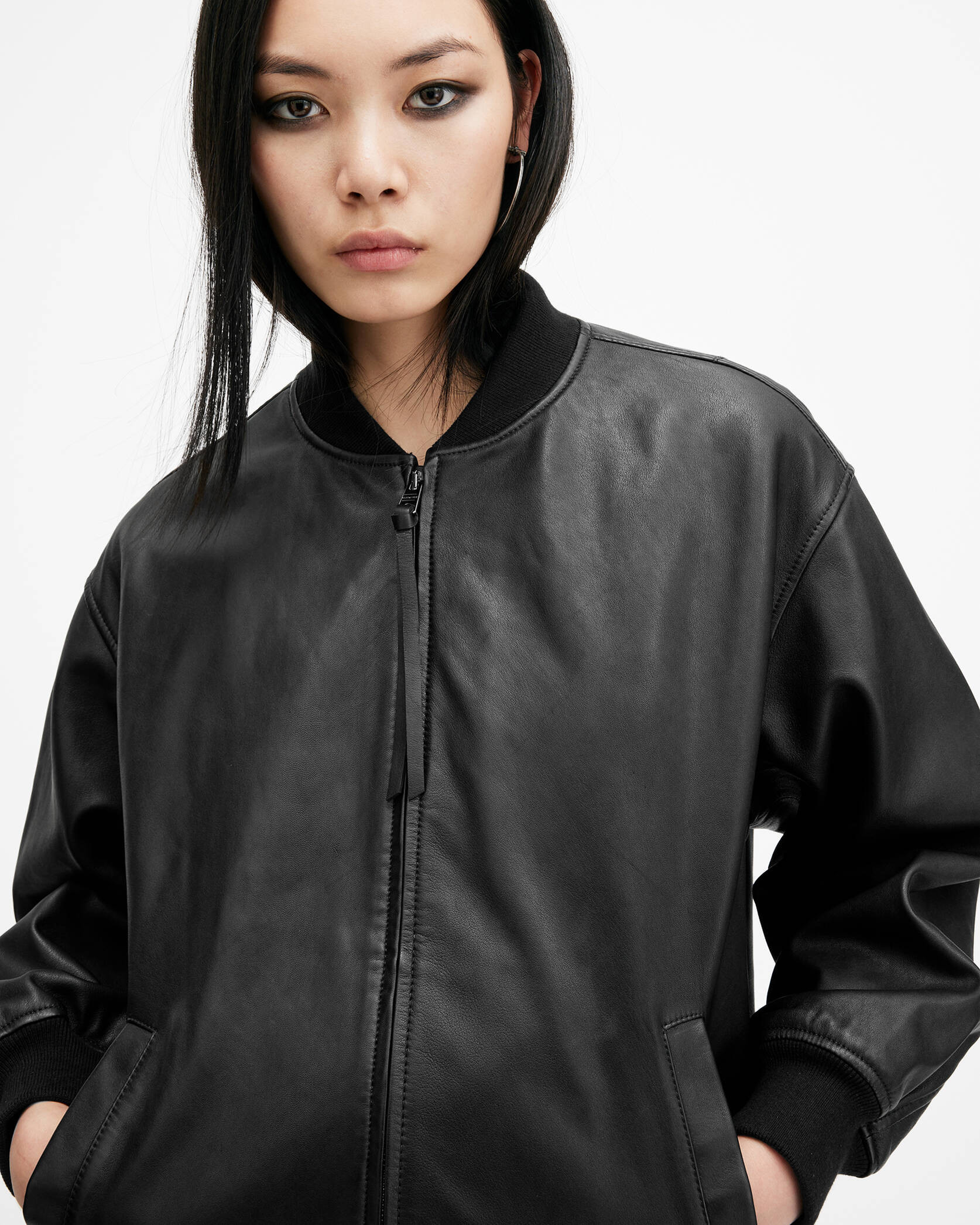 Belle Oversized Leather Bomber Jacket Black | ALLSAINTS US | AllSaints US