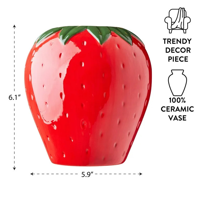 Mainstays Red Strawberry Ceramic Vase, 5.9" L x 6.1" H | Walmart (US)