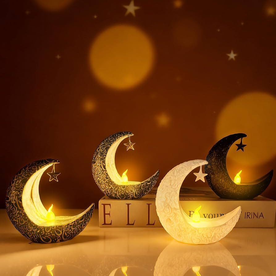 4PCS Mini Ramadan Lanterns for Centerpiece Eid Decorations for Home LED Moon Star Hanging and Tab... | Amazon (UK)