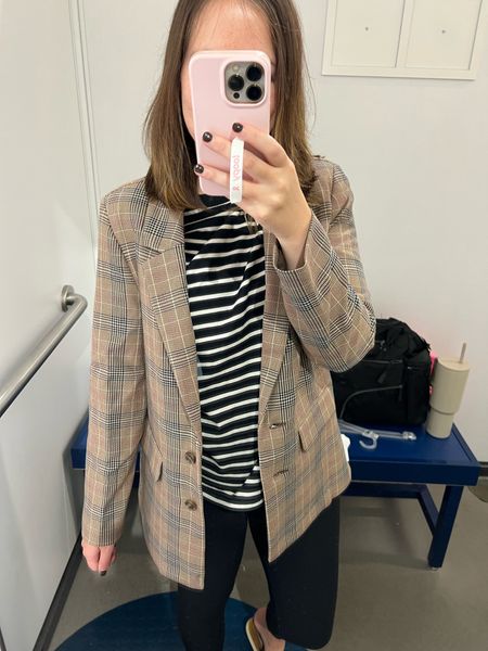 A relaxed blazer to wear to work or to throw on as an outer layer for early fall

Sizing: stay tts to your jacket. Wearing an xs but would want a s

Striped tshirt- wearing my true s 

#LTKworkwear #LTKsalealert #LTKSeasonal