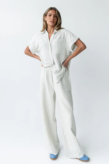 Belen Striped Wide Leg Pants in Denim Blue | Böhme US