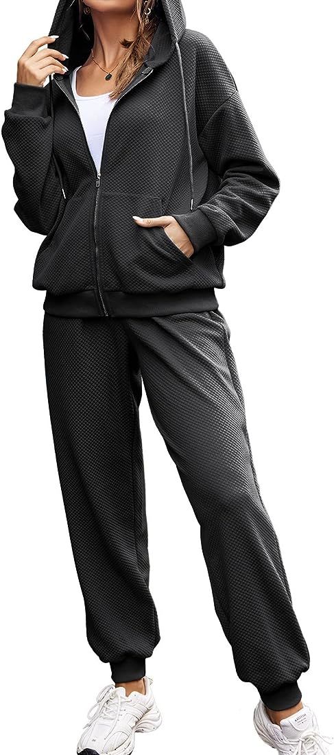 Hotouch Oversized Sweatsuits for Women Set Zip-up Long Sleeve Hoodie Sweats Suit Waffle Jogging T... | Amazon (US)