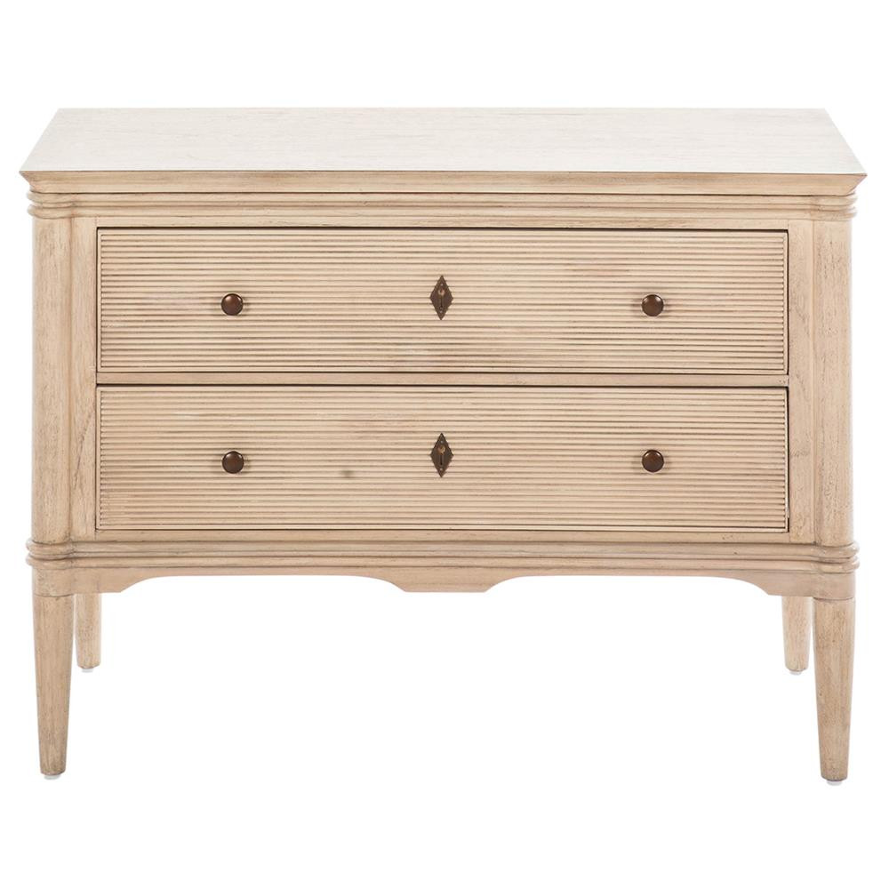 Gabby Linnea French Beige Oak Bronze Iron Pull 2 Drawer Nightstand | Kathy Kuo Home