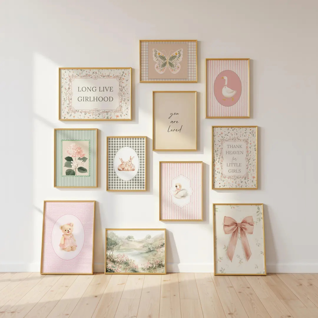 Vintage Nursery Wall Art Set, 25 Girl Gallery Wall Prints, Cottagecore Floral Nursery Decor, Neut... | Etsy (US)