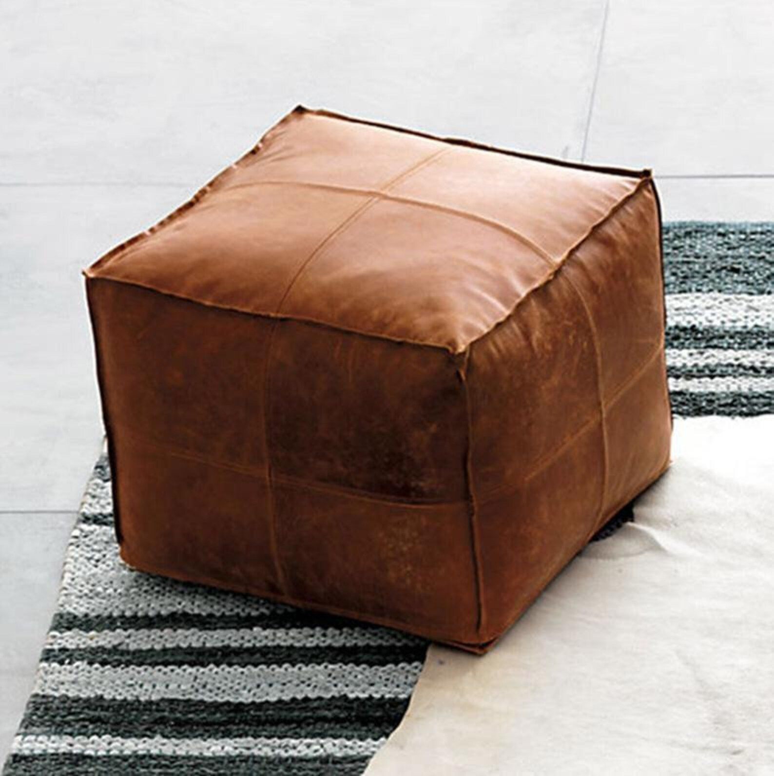 Brown Pouf Square leather Pouf Moroccan pouf footstool  | Etsy | Etsy (US)