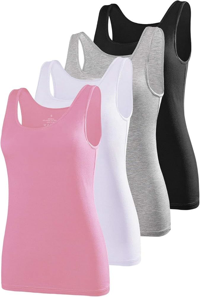 AMVELOP Elastic Tank Tops for Women Undershirts Pack of 4 Slim-Fit Camisole | Amazon (US)
