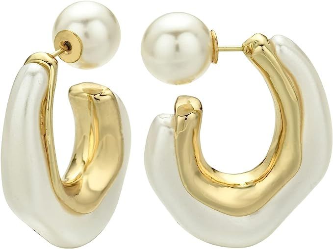 ROGOWOL Acrylic Resin C Shape Open Hoop Earrings with Pearl Ball Back Hypoallergenic Double Sided... | Amazon (US)