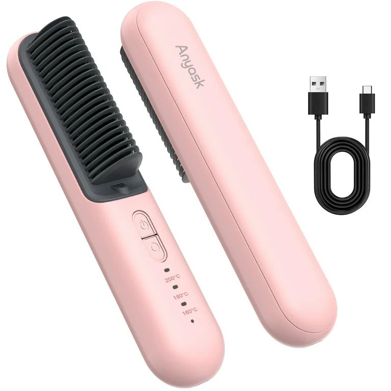 Anyask Cordless Hair Straightener, Portable Ionic Hot Straightening Comb for Hair Stying-Pink - W... | Walmart (US)