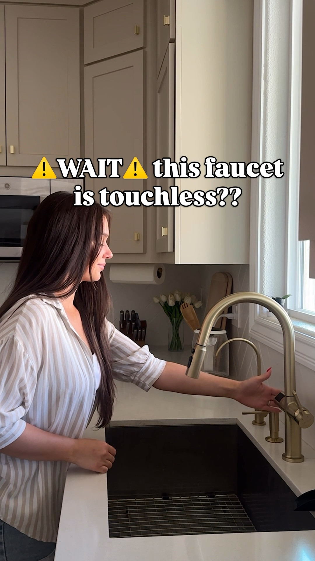 Okay this faucet impressed me so much 😍 not only does it have a stunning brush gold finish, but it is TOUCHLESS ✨ one wave of your hand will turn the water on 🙌🏼 it also displays the temperature of your water in real time AND has three water modes! One of those kitchen upgrades you didn’t know you needed!

#LTKHome #LTKSaleAlert