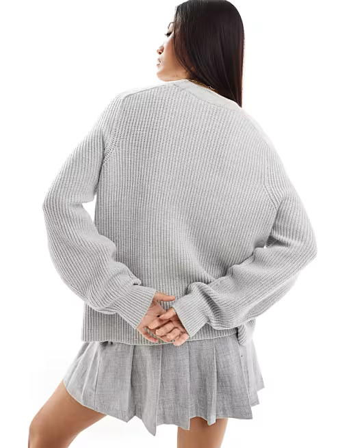 Pull&Bear ribbed crew neck knitted jumper in light grey | ASOS (Global)