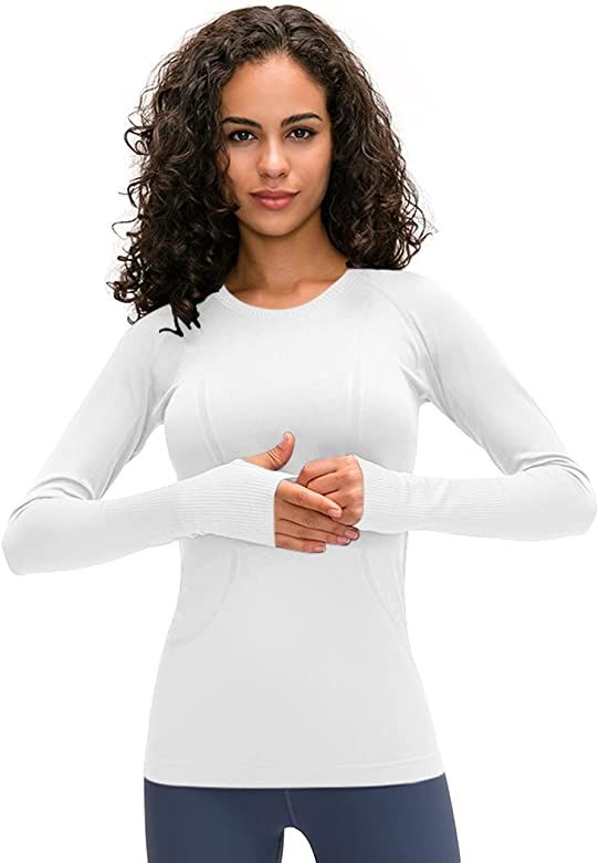 LUYAA Women's Workout Tops Long Sleeve Shirts Yoga Sports Breathable Gym Athletic Top Slim Fit | Amazon (US)