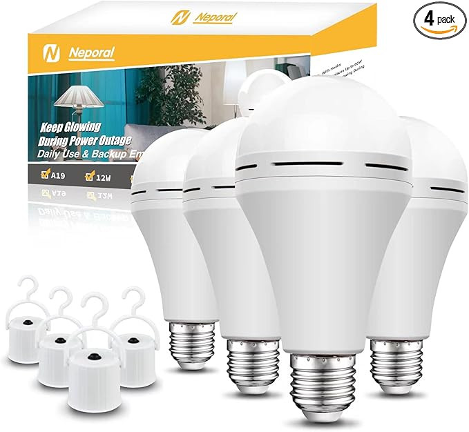 Rechargeable Light Bulbs, Back Up Battery Light Bulbs, 15W 80W Equivalent 6000K 1200mAh Battery O... | Amazon (US)