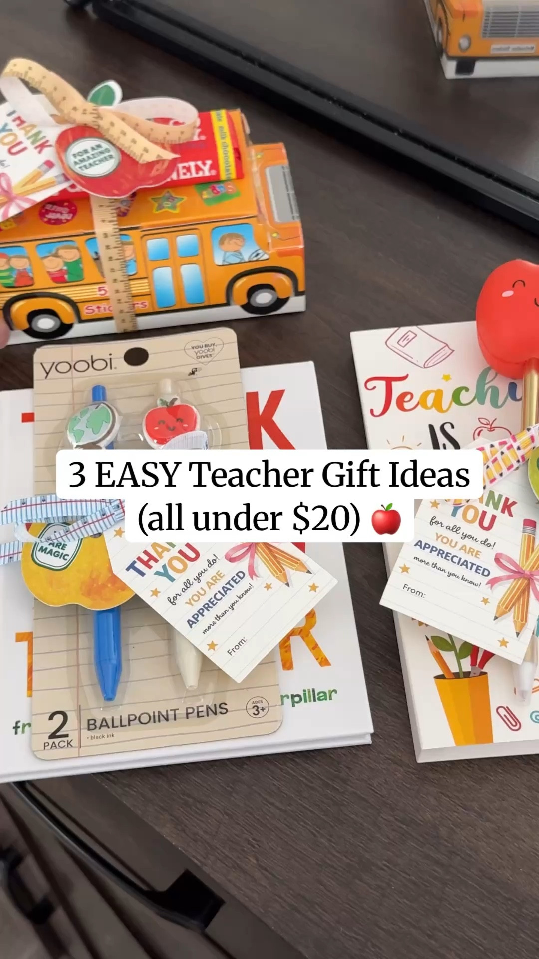 easy + affordable = teacher gift win 🎯

I made all three of these for under $20 each and now I can’t decide which one of my favorite 🚌✏️🍎