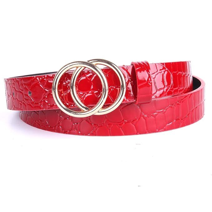 Women Patent Leather Belt, Waist Belts For Jeans Dress With Double Ring Buckle 25mm Width | Amazon (US)