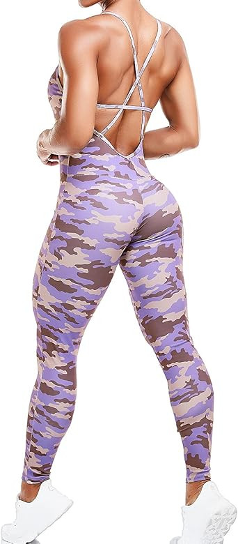 KIWI RATA Womens Butt Lift Blackless Workout Yoga Jumpsuit Sleeveless Bandage Fitness Sport Gym Romp | Amazon (US)