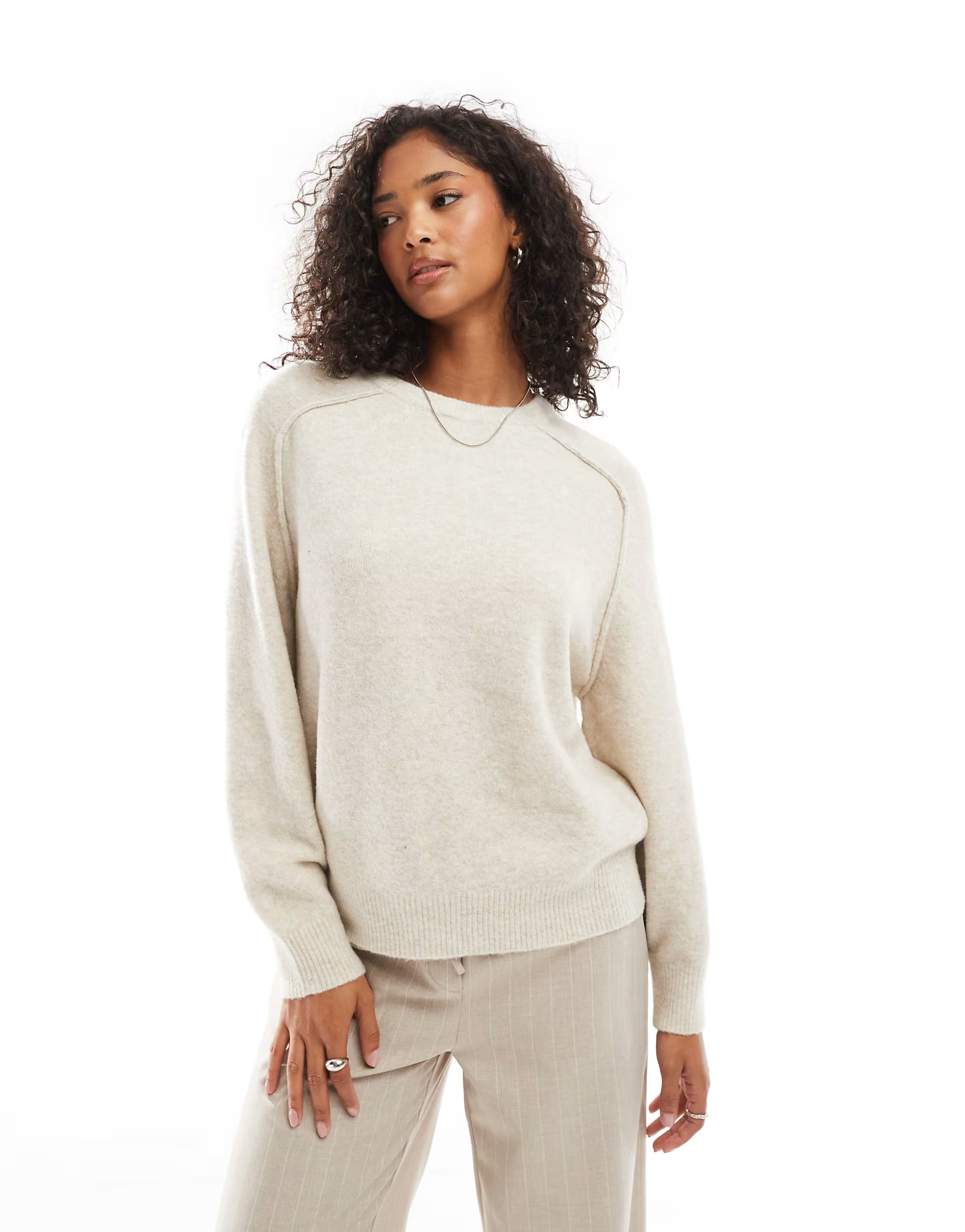 Pull&Bear oversized knitted jumper in sand | ASOS (Global)
