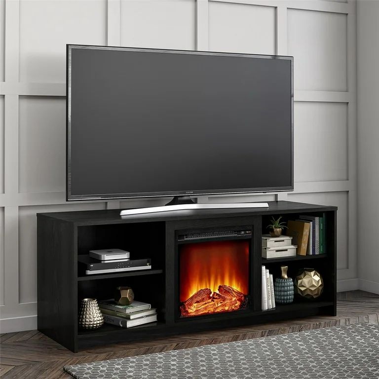 Mainstays Fireplace TV Stand for TVs up to 65", Black Oak - Walmart.com | Walmart (US)