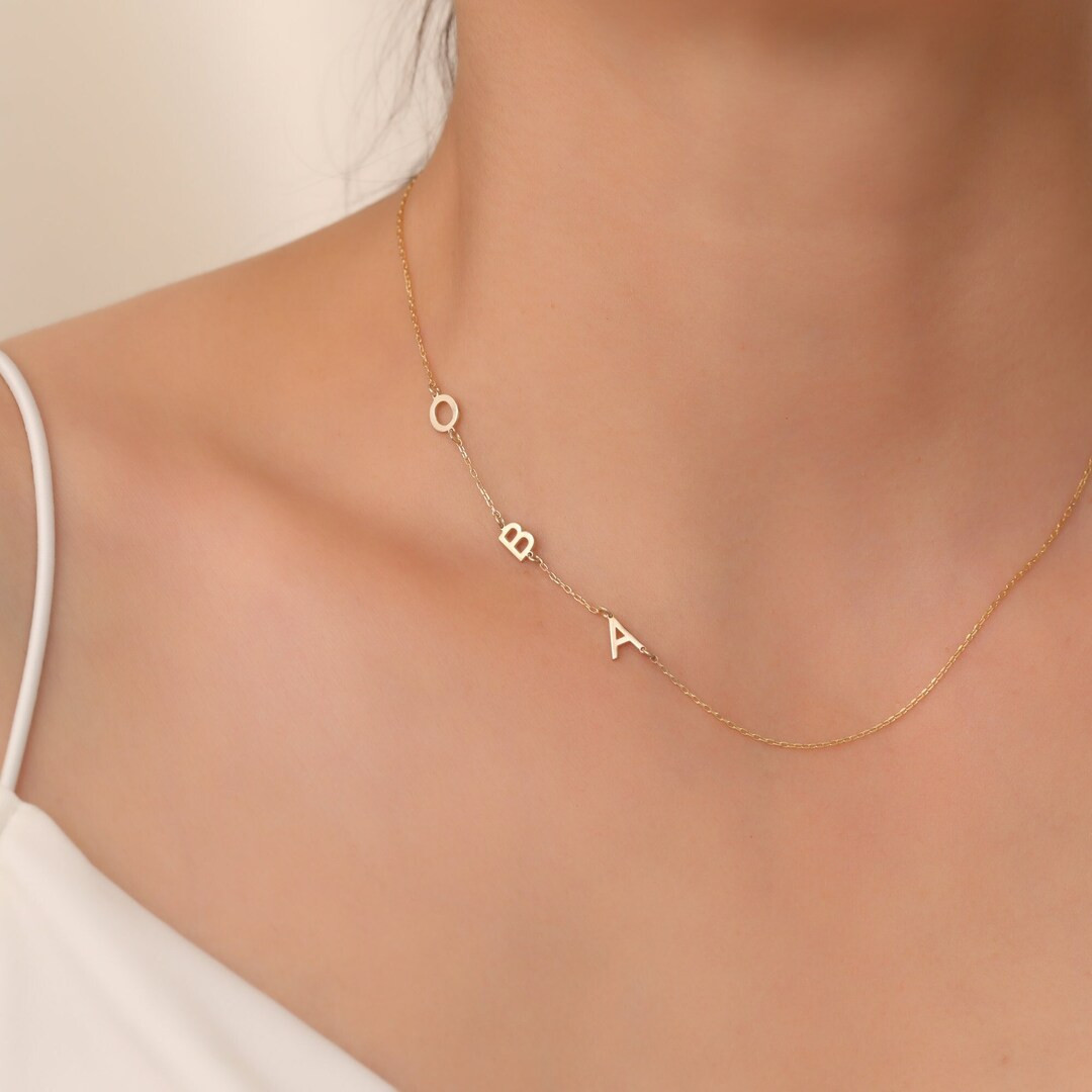 14K Gold Sideways Initial Necklace, Custom Letter Necklace, Family Initial Necklace, Custom Initi... | Etsy (US)