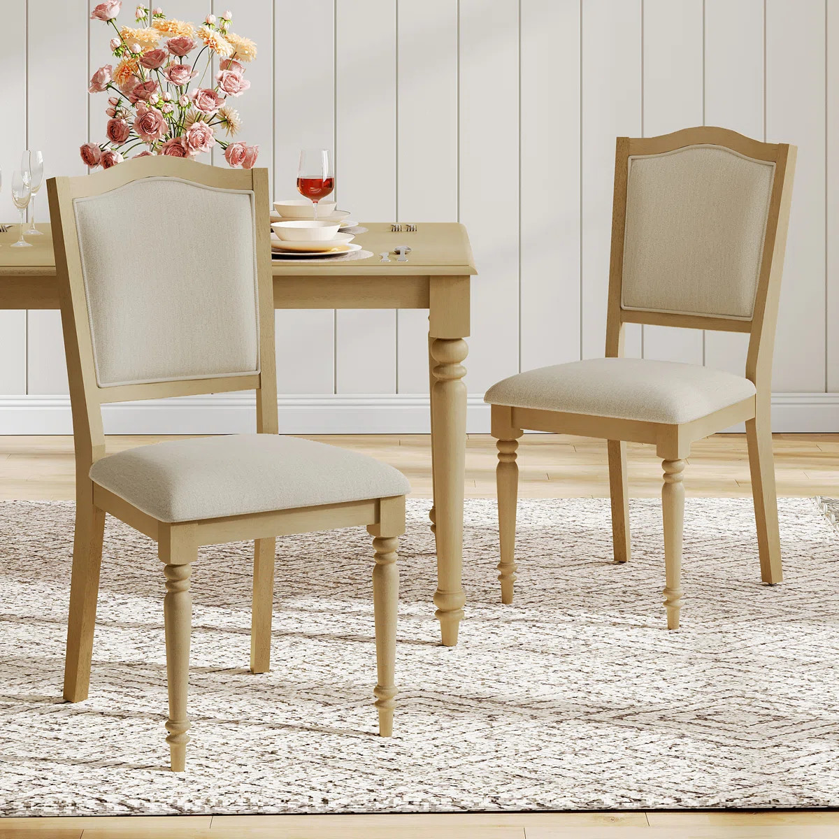 Set Of 2 Dining Chairs With Upholstered Back & Seat, Oak | Wayfair North America