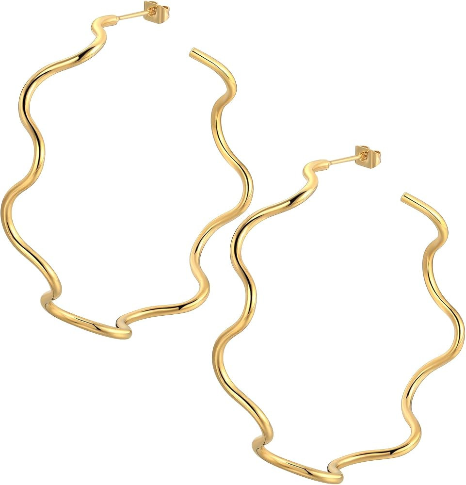 Hoop Earrings Women 316L Stainless Steel Women Fashion 40/50/60mm Wide Hoops Earring 18k Gold/Bla... | Amazon (US)