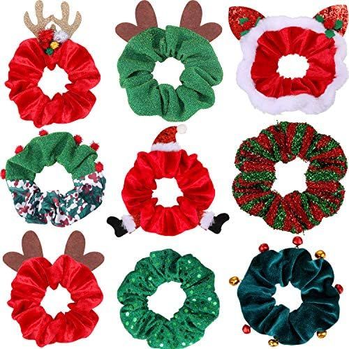9 Pieces Christmas Hair Scrunchies Elk Santa Claus Elastic Hair Bands Glittery Christmas Ponytail... | Amazon (US)