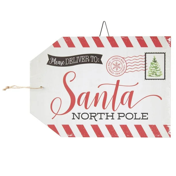 Holiday Time Outdoor 14-inch x 10-inch Red and White Wooden Christmas Sign, Santa - Walmart.com | Walmart (US)