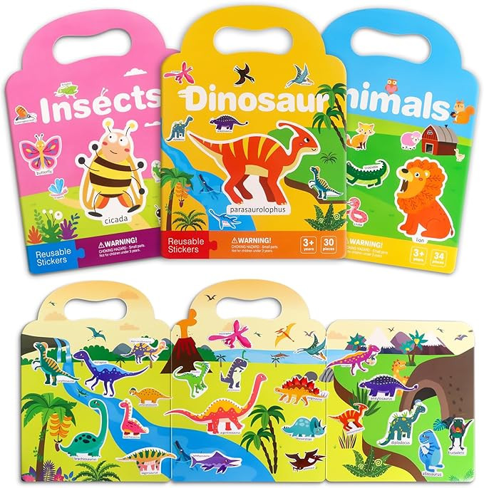 pigipigi Reusable Sticker Books for Kids - 3 Pack Cute Waterproof Sticker for Toddler 3-4 Year Ol... | Amazon (US)