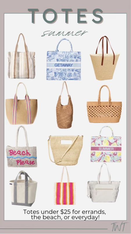 Totes for the summer 
Beach bags, summer bags 

#LTKFindsUnder50 #LTKItBag #LTKSeasonal