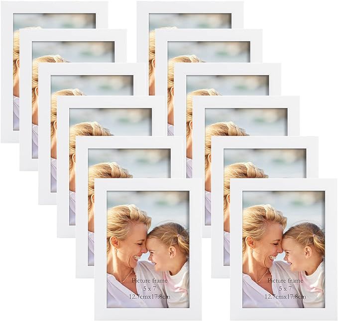 Lyeasw 5x7 Picture Frames White 12 Pack, Multi 5 by 7 Photo Frame with HD Glass for Wall Mount or... | Amazon (US)