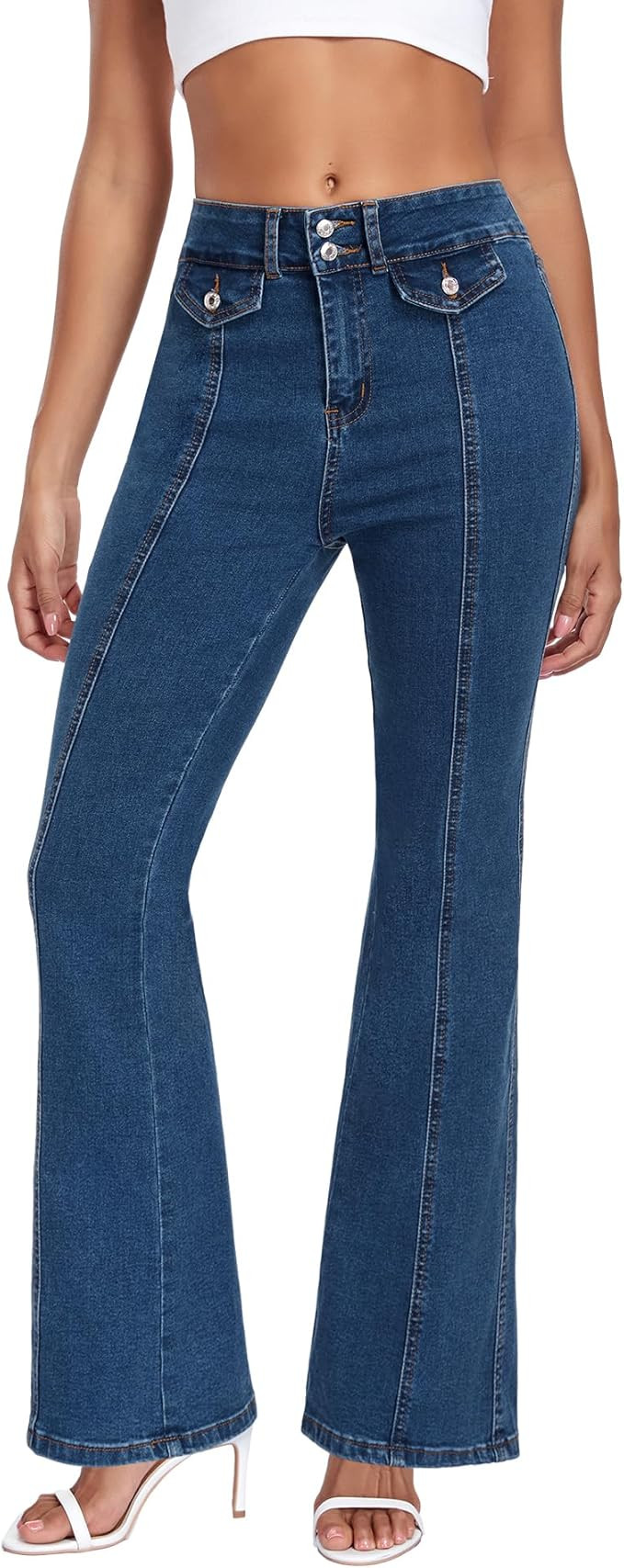 MARIASHA Flared Jeans for Women Stretchy Denim Pants with Blue Wash High Waisted | Amazon (US)