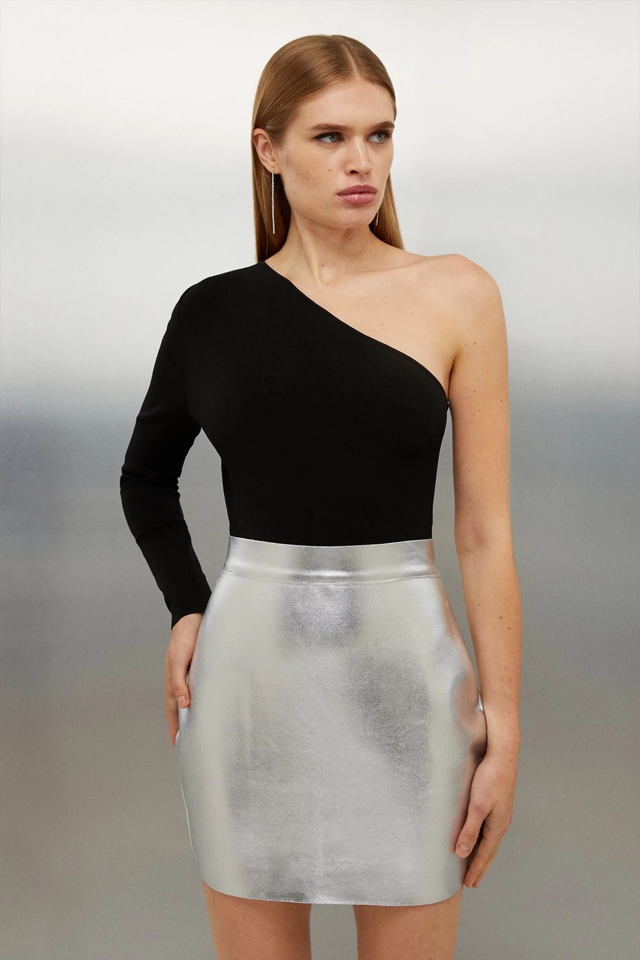 Figure Form Bandage Foiled Knit Mini Skirt | Karen Millen US