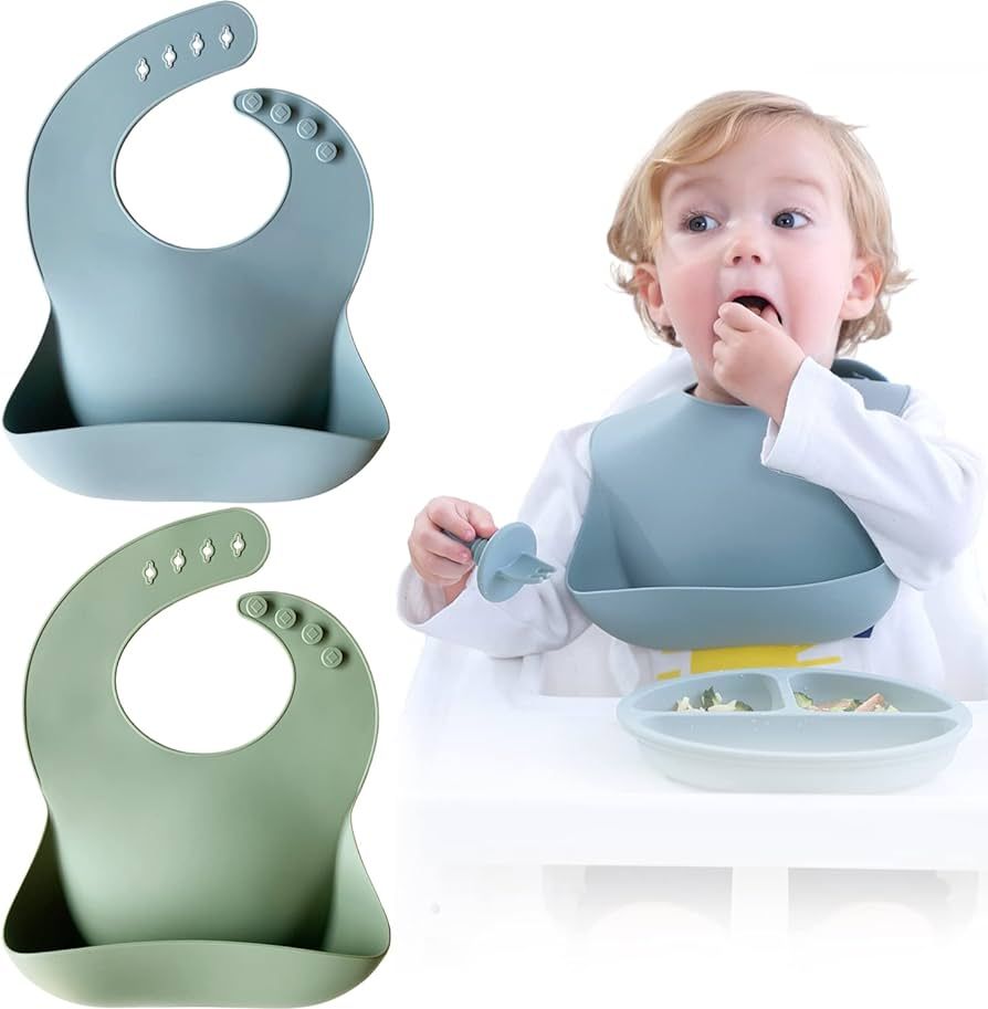 Moonkie Silicone Baby Bibs Set Of 2 | BPA Free Waterproof | Soft Durable Adjustable Silicone Bibs... | Amazon (US)