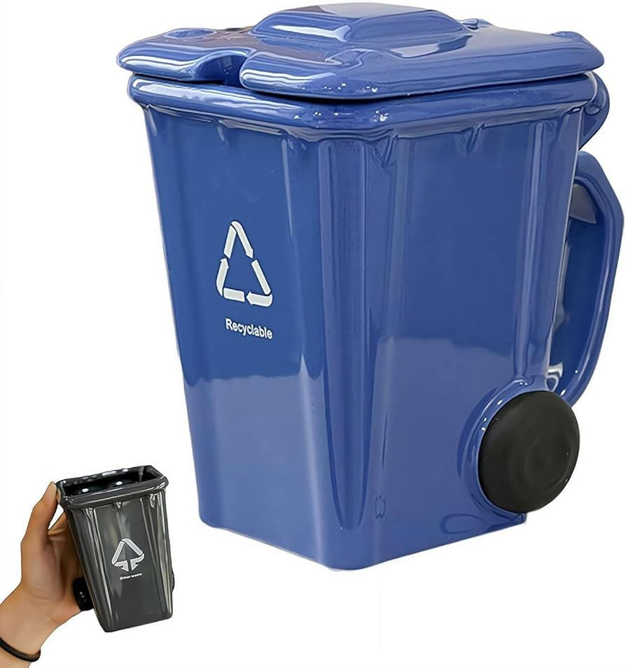 3D Mugs, Funny Recycling Bin Coffee Mug, Ceramic Trash Can Shaped Mug with Lid,Novelty Drinking M... | Amazon (US)