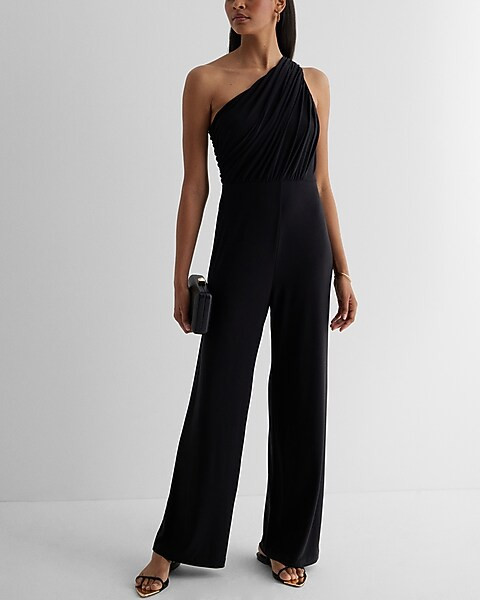 One Shoulder Ruched Wide Leg Jumpsuit | Express