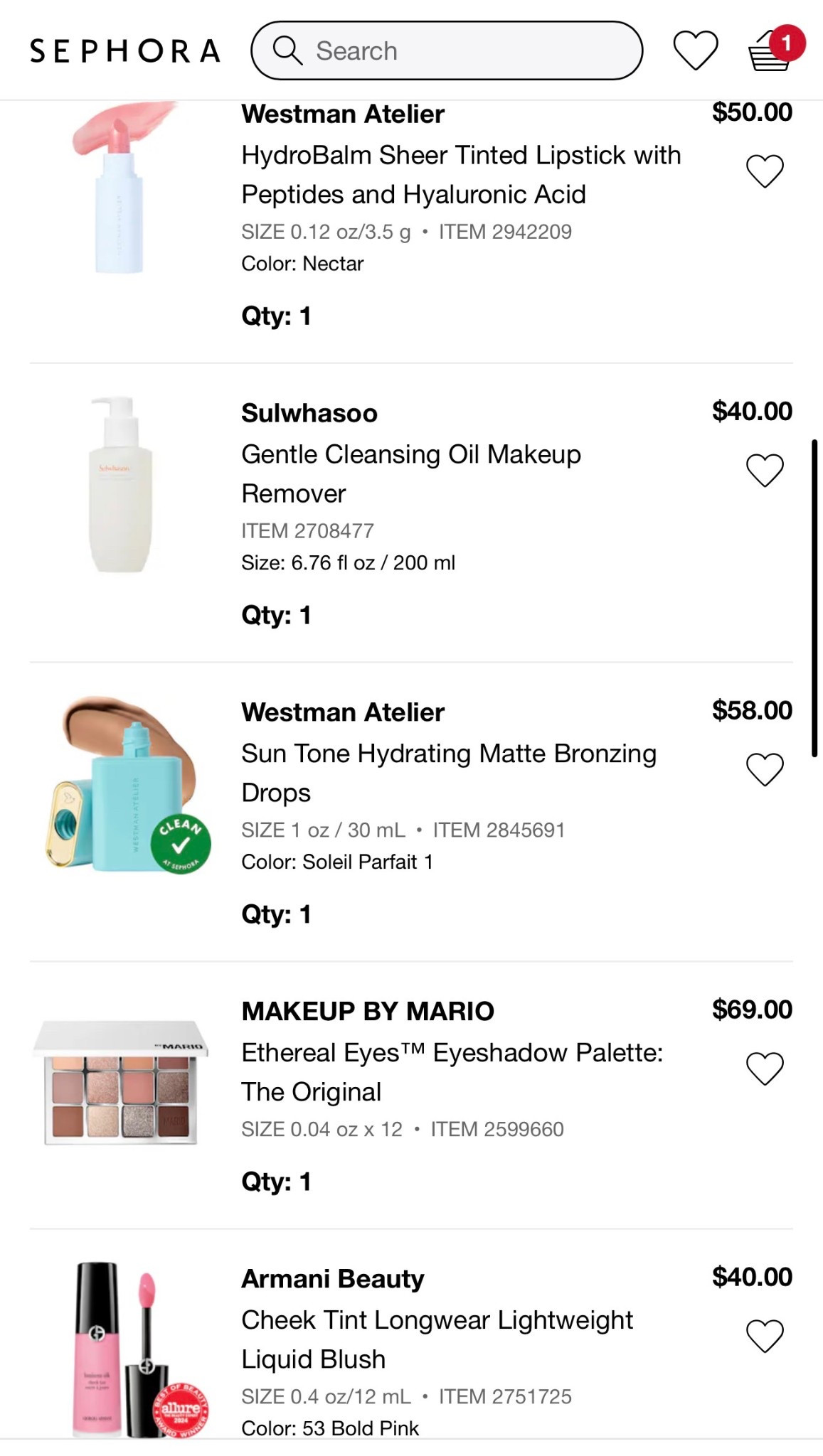 H's most recent Sephora order // 