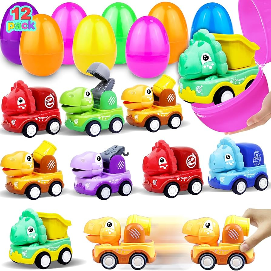 12 Pack 3.8" Jumbo Easter Eggs Filled with Dinosaur Pull Back Cars, Easter Eggs with Toys Inside ... | Amazon (US)