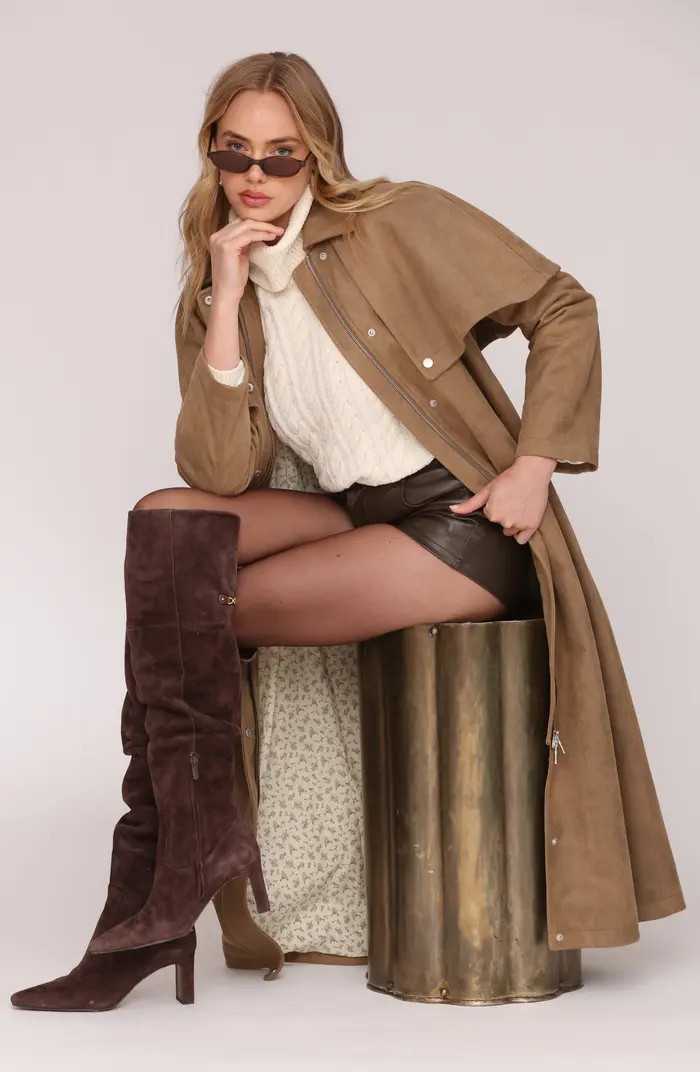 Avec Les Filles Faux Suede Cape Trench Coat in Fawn at Nordstrom, Size Small | Nordstrom