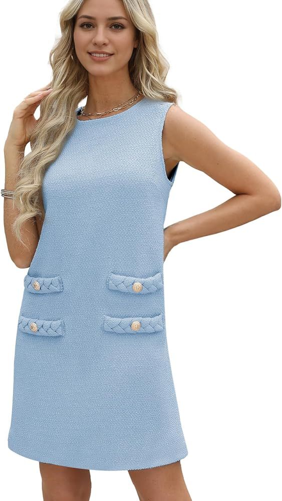 Ainangua Womens Tweed Jackie Dress Elegant Vintage Sleeveless A Line Business Mini Bodycon Skirt ... | Amazon (US)