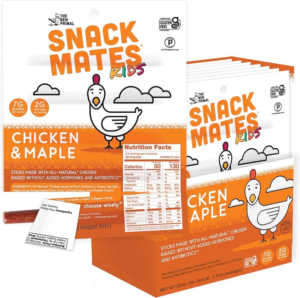 The New Primal Snack Mates Meat Sticks, Gluten Free Healthy Snacks for Kids, Low Sugar High Prote... | Amazon (US)