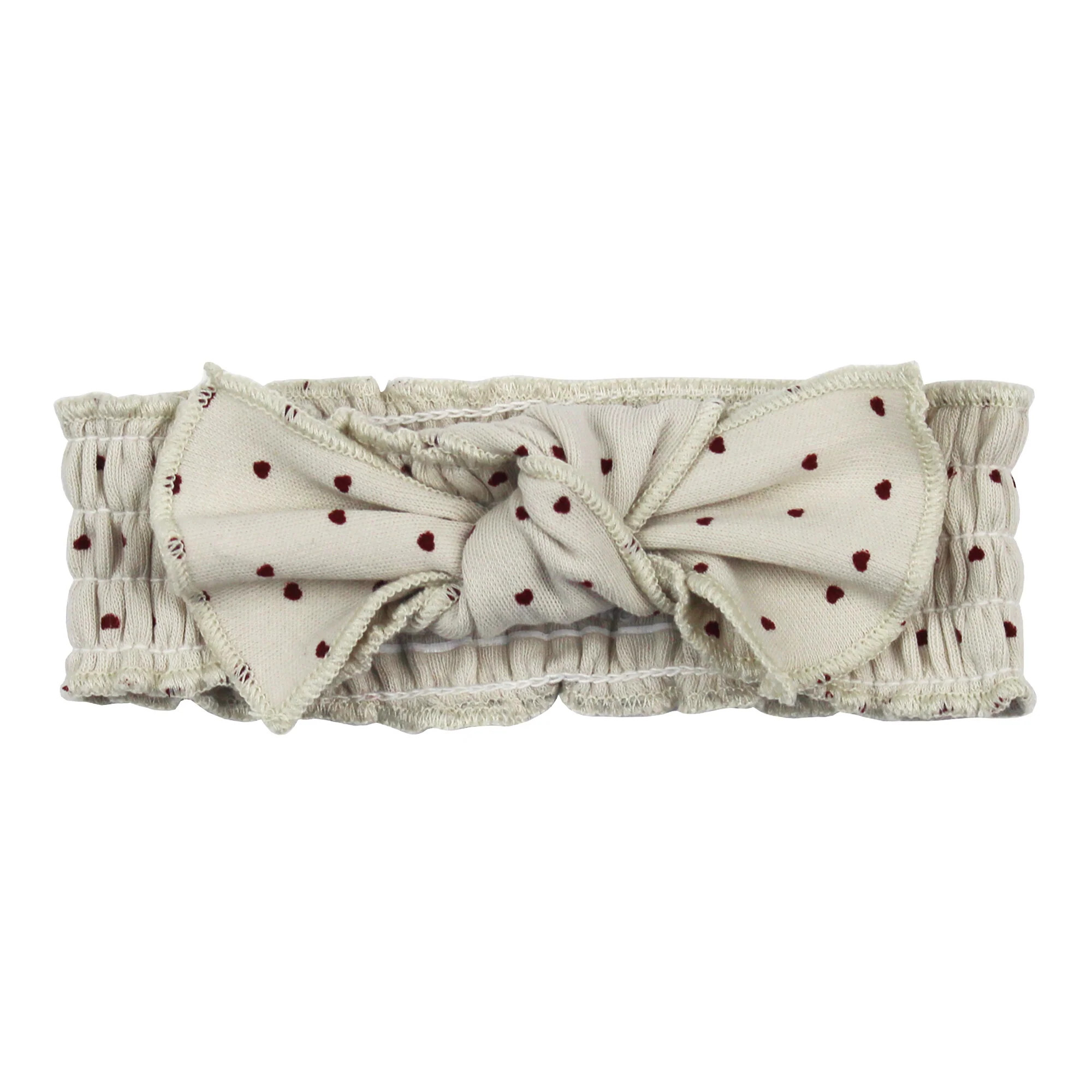 Organic Smocked Headband in Crimson Mini Hearts | L'ovedbaby