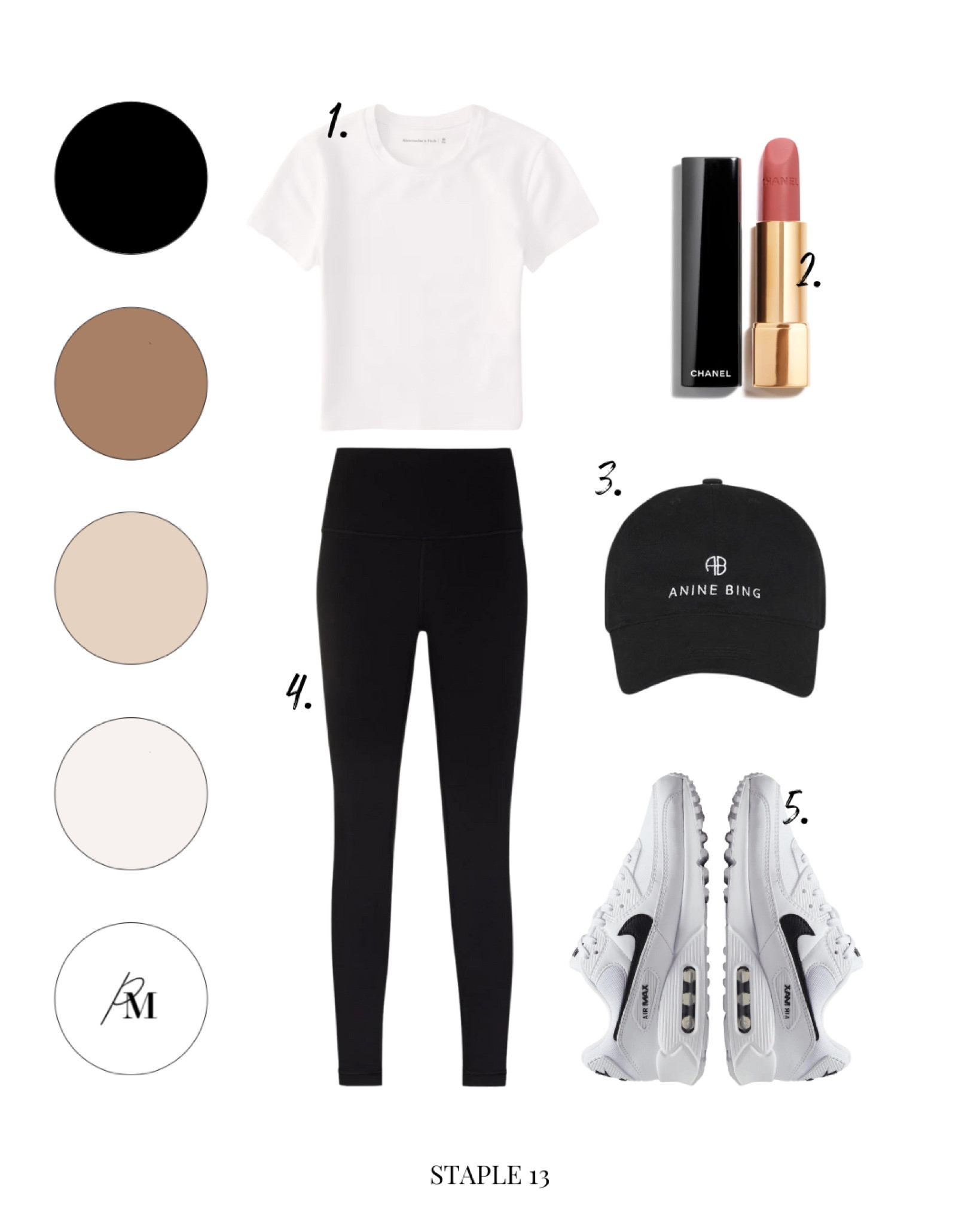 essential tee 
lululemon align legging
chanel rouge lipstick
anine bing baseball cap
nike air max 

#LTKstyletip #LTKSeasonal #LTKFind
