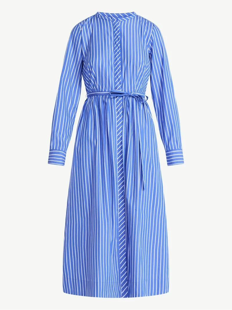 Free Assembly Women's and Women's Plus Pleated Cotton Midi Shirtdress with Long Sleeves, Sizes XS... | Walmart (US)