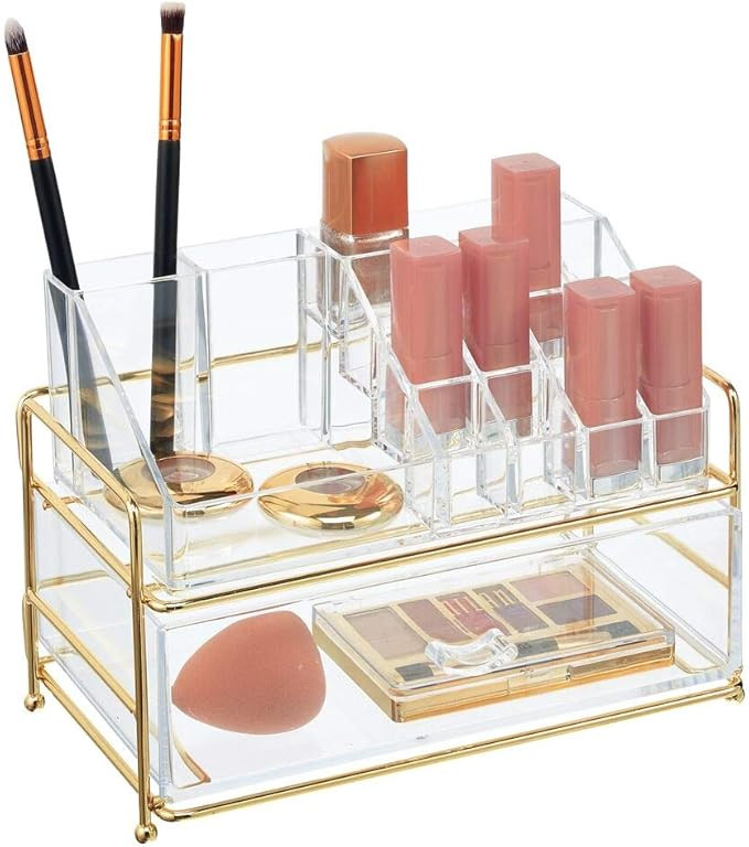 mDesign Plastic Cosmetic Organizer Storage Station Cube with 1 Drawer and 16 Divided Sections for... | Amazon (US)