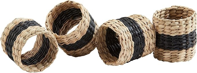 Mud Pie Black Seagrass Napkin Rings, 2" x 2" Dia | Amazon (US)