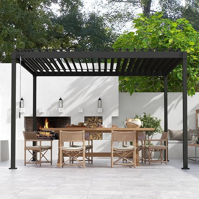 MIRADOR 80S Louvered Pergola 10' x 12', Modern Style with Adjustable Louvers and Integrated Drain... | Amazon (US)