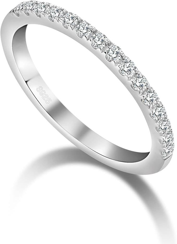 HELLOICE Moissanite Half Eternity Ring for Women 1.8mm 0.3ct Sterling Silver Ring D Color VVS1 Cl... | Amazon (US)