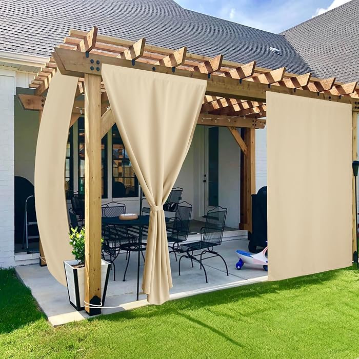 NICETOWN 2 Panels Rod-Free Outdoor Curtains for Patio Waterproof, Sticky Top & Back Tab Bottom wi... | Amazon (US)