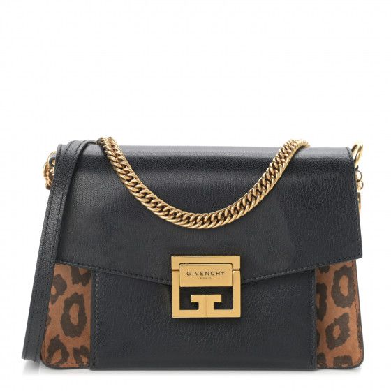 GIVENCHY Calfskin Suede Leopard Print Small GV3 Shoulder Bag Black Chestnut | FASHIONPHILE | Fashionphile