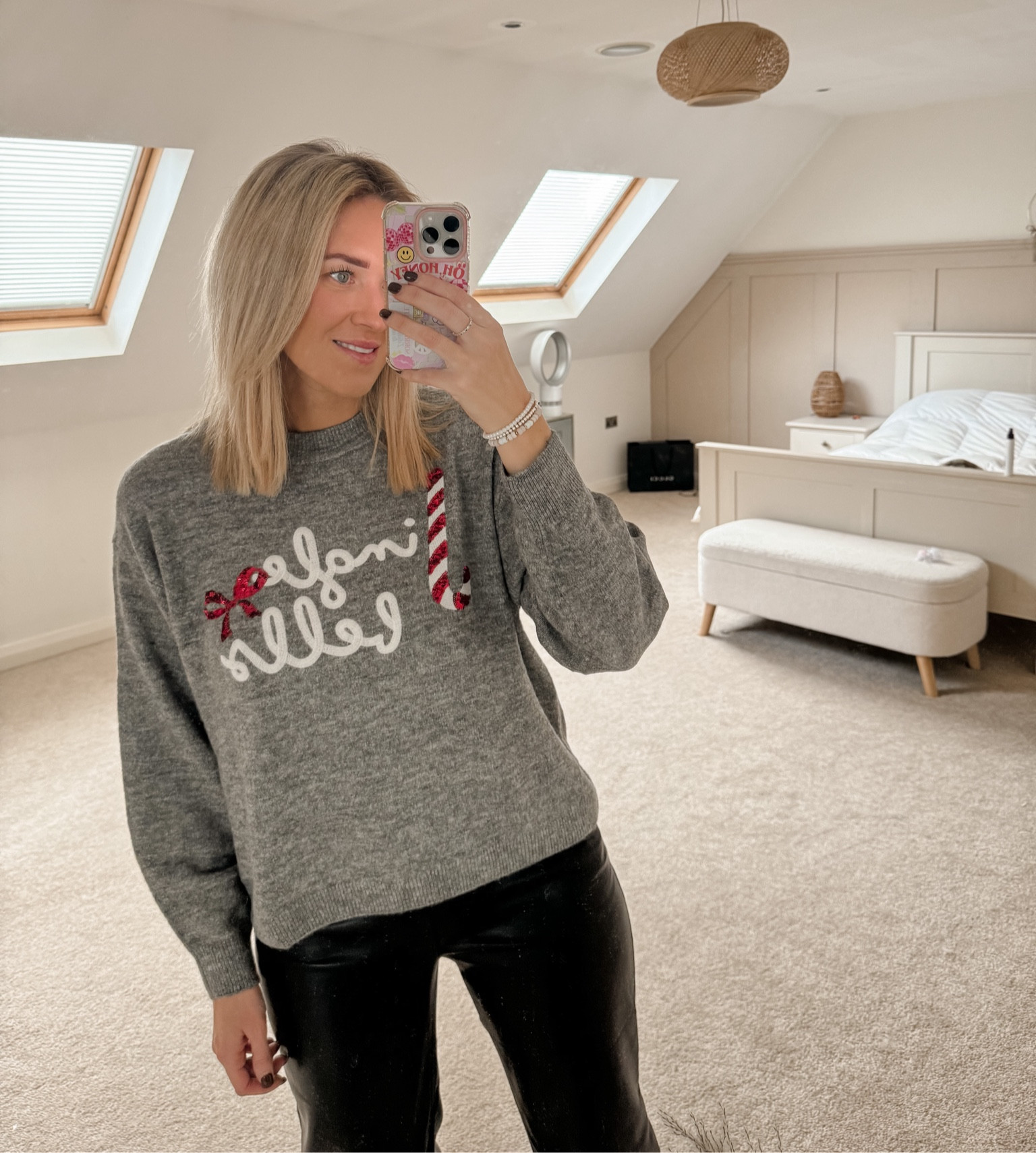 Christmas jumper 
Jingle bells
Leather trousers 
Christmas market outfit 
Winter outfit 

#LTKeurope #LTKSeasonal #LTKstyletip